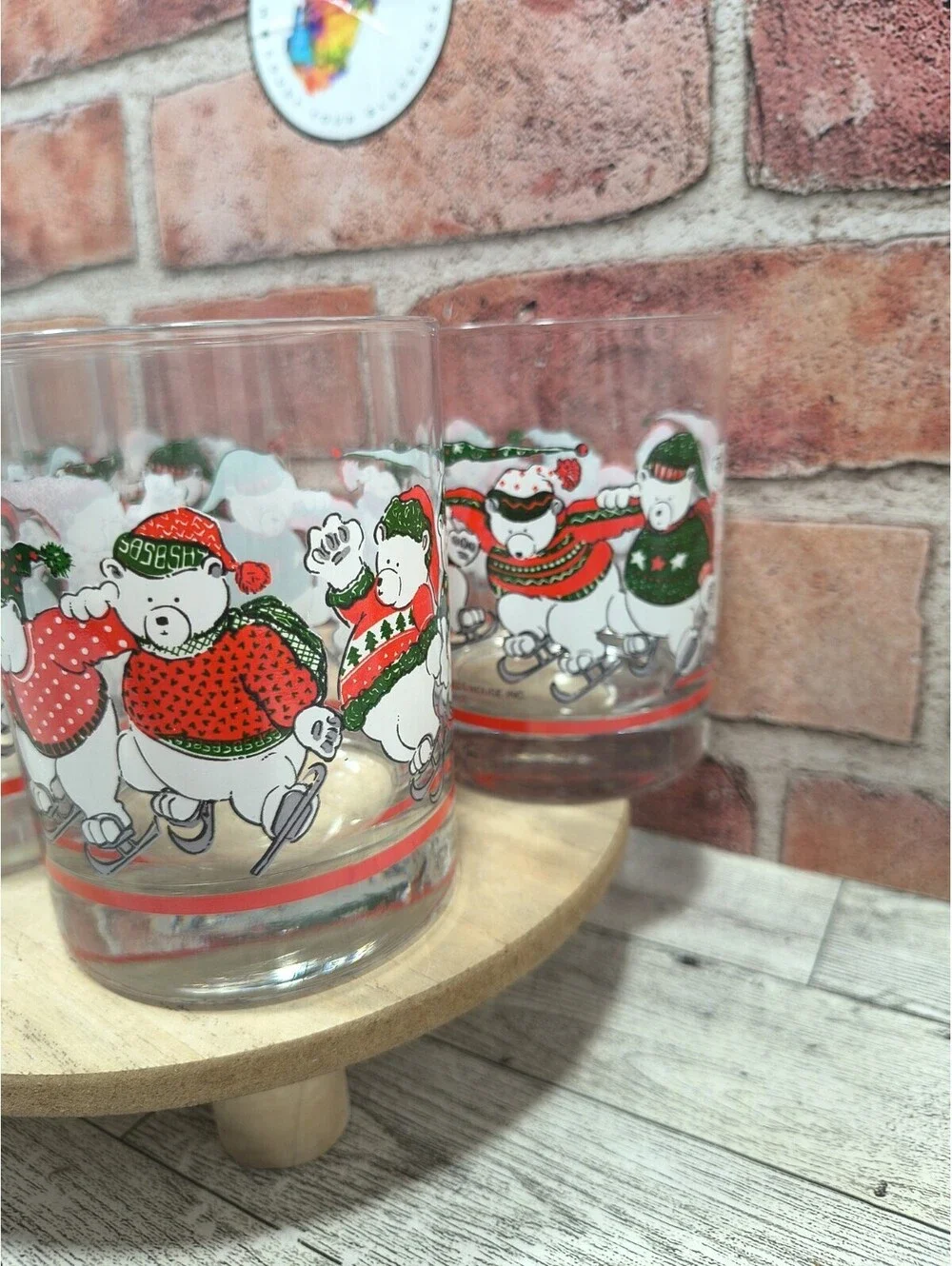 1991 Princess House Polar Bear Ice Skating Tumblers Christmas Heritage Set of 4